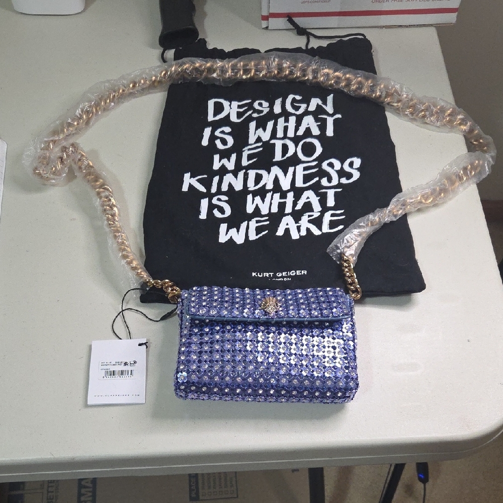 Kurt Geiger Purple Sequin Crossbody Bag with Gold Chain